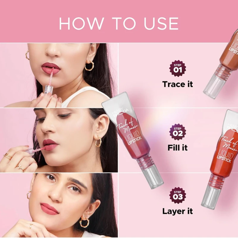 Hilary Rhoda Touch Of Mousse Lipstick | Matte Finish & Long Lasting | Infused with Vitamin E | Weightless & Mousse Finish | Smudge & Waterproof | Vegan - 5ml (Pink Casual - Shade 03) - Thumbnail 6